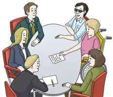 Leute sitzen an einem Tisch