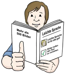 Ein Mann liest ein Buch in leichter Sprache und ist zufrieden.