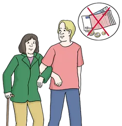 Eine Person geht mit einer anderen Person spazieren